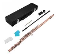 MFMEXUL Flute con 16 Llaves en C Embocadura Inclinada Pads de Cuero y Construcción Cuproníquel Adecuado para Estudiantes Adultos y Ensayos de Banda, Rojo+Bronce