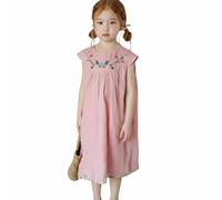 MFMEXUL Vestido Floral para Niña Vestido Infantil Vestido Bordado Vestido con y Cierre con Lazo Diseño Aireado Que Permite Mo con Facilidad y Pulcra Adecuado, 110CM