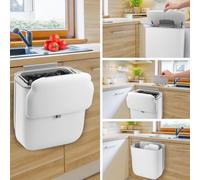 Mfqire Cubo de basura colgante plegable de 10L con tapa, para cocina, camping, coche, baño, oficina y dormitorio, papelera compacta para puerta de armario o pared