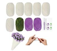 Mfqire Manta de Ramo de Ganchillo Hecha a Mano, Manta de Rosas de Crochet DIY, Regalo Romántico de Flores para Cumpleaños Día de Navidad y Decoración del Hogar (Kit de Materiales Lila)