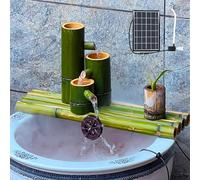 MFRELMNZG Fuente de Agua Solar, Fuente con Detalles de bambú y Rueda de Agua, para jardín, 50 cm
