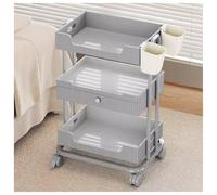 MFRELMNZG Multifunctional Mobile Utility Cart with Drawer - Sturdy Metal Trolley on Casters for Living Room & Bathroom - Long-Lasting Gray Storage Solution