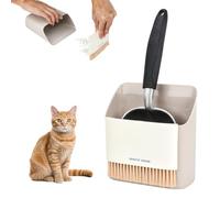 Mfsdai Pala para arena para gatos con recipiente, pala rápida de tamizado, incluye escoba pequeña portátil y recogedor, juego de recogedor, pala de metal (beige)