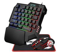 MFTEK Combo de teclado y mouse para juegos con una sola mano, retroiluminado RGB arco iris, teclado mecánico con una sola mano con soporte para reposamuñecas, teclado con cable USB, mouse y