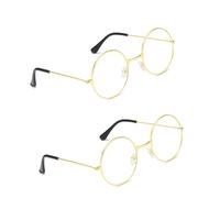 MFUOE 2 pares de gafas redondas clásicas retro con marcos de metal dorado y lente de resina, accesorios de disfraz para adolescentes y adultos (dorado)