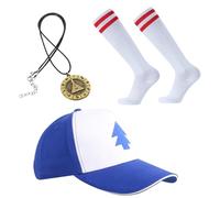MFUOE Juego de 3 accesorios para disfraz de Halloween y cosplay de Gravity Falls, sombrero de salsa, collar, calcetines a rayas, disfraz de gravedad para cosplay unisex para adultos