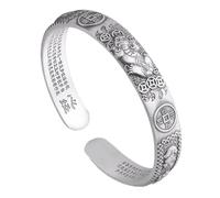 MFUPR Pulsera Retro S999 de Plata Pura Feng Shui, Sutra del corazón, Amuleto guardián de protección de la Riqueza Budista Tibetano, Brazalete de la Suerte Ajustable(L)