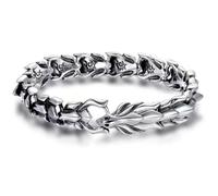 MFUPR Pulsera Vintage de dragón de la Suerte Feng Shui de Plata Pura S925, protección de la Fortuna y la Riqueza, Amuleto Retro de Buena Suerte(B_22 CM)