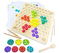 MFUSUL Montessori Juguetes a partir de 3 años, juguete Montessori de madera, cuentas de clip rompecabezas juegos de mesa, ejercicio de habilidades motoras y clasificación de colores, regalo Montessori