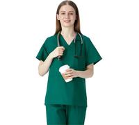 MFWHEFJ Uniforme Enfermera Conjunto de Bata enfermería algodón for Mujer, Uniforme médico quirúrgico Hospital, Ropa Trabajo, Equipo Dentista clínica cirugía Sanitaria(Green Short,L(60-65KG))