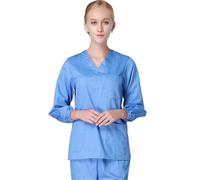 MFWHEFJ Uniforme Enfermera Conjunto de Bata enfermería algodón for Mujer, Uniforme médico quirúrgico Hospital, Ropa Trabajo, Equipo Dentista clínica cirugía Sanitaria(Light Blue Long,L(60-65KG))