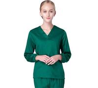 MFWHEFJ Uniforme Enfermera Conjunto de Bata enfermería algodón for Mujer, Uniforme médico quirúrgico Hospital, Ropa Trabajo, Equipo Dentista clínica cirugía Sanitaria(Green Long,XXL(70-75KG))