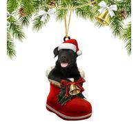 MFYOUPK Navideño Plano de Acrílico,Perro en Calcetín Rojo Navideño para Árbol | Decoración Bidimensional Estacional para Colgar En Ventanas Puertas Escaleras Chimeneas Y Techos