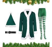 MFYOUPK Traje De Santa Claus Para Mujeres - Vestuario Para Fiestas Y Cosplay - Traje De Sra. Claus De Terciopelo Con Cinturón, Sombrero Y Medias A Rayas,Para Fiestas De Vacaciones De Invierno