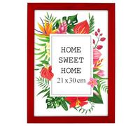 MG Design Marco 21 x 30 cm - color Rojo, de madera, con cristal acrílico - para colgar vertical u horizontalmente, sin fondo, para fotos, pósters, puzzles