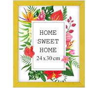 MG Design Marco 24x30 cm - color Amarillo, de madera, con cristal acrílico - para colgar vertical u horizontalmente, sin fondo, para fotos, pósters, puzzles