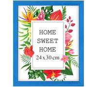 MG Design Marco 24x30 cm - color Azul, de madera, con cristal acrílico - para colgar vertical u horizontalmente, sin fondo, para fotos, pósters, puzzles