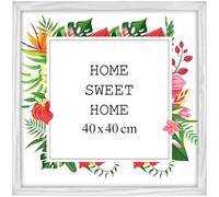 MG Design Marco 40x40 cm - color Blanco, de madera, con cristal acrílico - para colgar vertical u horizontalmente, sin fondo, para fotos, pósters, puzzles