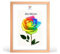 MG Design Marco para fotos 40 x 50 cm: marco para póster con marco Natural de madera auténtica y cristal acrílico irrompible, vertical y horizontal, con un soporte para colgar en la pared.
