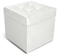 MG Design Puf con almacenaje 45 × 45 cm Blanco - Banco tapizado con baúl Interno, Asiento Suave, Estructura de Madera hasta 300 kg, sin Montaje, fácil de Limpiar