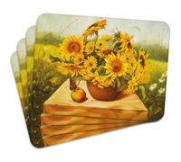 MG Design Set de 4 manteles Individuales de Corcho para Plato - Sunflowers with Butterfly - 30 × 40 cm - Resistentes al Calor y fáciles de Limpiar