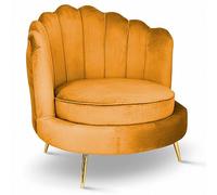 MG Design Sillón Tipo Concha Aterciopelado en Color Amarillo: Moderno sillón de salón con Patas Doradas, Respaldo tapizado y Asiento Amplio para el salón o el Dormitorio.