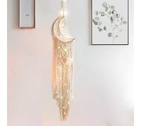 MGahyi Atrapasueños con diseño de luna y estrella, macramé tejido con luz, decoración bohemia para colgar en la pared, dormitorio, decoración del hogar (blanco luna)