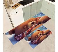 MGDIFYXAA Alfombra de Cocina Animales de Dibujos Animados Antideslizantes 4 Piezas -Suaves Alfombrillas de Cocina Lavables Oso de Invierno para Suelo, para Lavadero y Pasillo 50×80cm+50×150cm