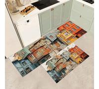 MGDIFYXAA Alfombra de Cocina Pack de 2 - Alfombrilla de Pasillo Arquitectura Urbana, Alfombrilla de Cocina Calle Antideslizante Lavable,para Salón, Dormitorio, 40×60cm+40×120cm