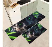 MGDIFYXAA Alfombra de Cocina Pantera Negra Antideslizantes 4 Piezas -Suaves Alfombrillas de Cocina Lavables Animales de la Selva para Suelo, para Lavadero y Pasillo 50×80cm+50×150cm