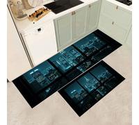MGDIFYXAA Alfombra de Cocina Vista Nocturna Antideslizantes 5 Piezas -Suaves Alfombrillas de Cocina Lavables Arquitectura Urbana para Suelo, para Lavadero y Pasillo 43×75cm+43×150cm