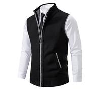MGDIFYXAA Chaleco Sin Mangas Para Hombre - Chaleco Suéter Sin Mangas De Punto Para Hombre Cárdigan Con Cremallera Suéter Con Cuello Alto Suéter De Punto Punto Para Primavera Otoño Invierno Negro Yo