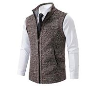 MGDIFYXAA Chaleco Sin Mangas Para Hombre - Chaleco Suéter Sin Mangas De Punto Para Hombre Cárdigan Con Cremallera Suéter Con Cuello Alto Suéter De Punto Punto Para Primavera Otoño Invierno Marrón Sg