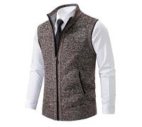 MGDIFYXAA Chaleco Sin Mangas Para Hombre - Chaleco Suéter Sin Mangas De Punto Para Hombre Cárdigan Con Cremallera Suéter Con Cuello Alto Suéter De Punto Punto Para Primavera Otoño Invierno Marrón Yo