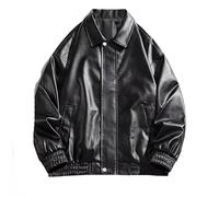 MGDIFYXAA Chaqueta De Cuero Para Hombres - Chaqueta De Cuero Holgada Ropa De Motociclista Unisex Ropa Informal Estilo Hip Hop Para Hombres Ropa De Moto De Negocios Con Bolsillos Negro M