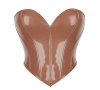 MGDIFYXAA Corsé Sexy de Cuero para Mujer con Cremallera Bustier Overbust Espalda Descubierta Top Corsé Chaleco Moldeador Marrón M