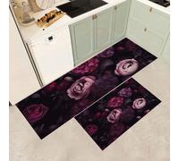 MGDIFYXAA Juego de 2 Alfombra Cocina Lavable Antideslizante - Tapete Cozinha Hermosas Flores Absorción de Agua Ideal para Alfombras de Pasillo y Cocina,Peonía Rosa 50×80cm+50×150cm