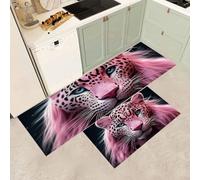 MGDIFYXAA Juego de 2 Alfombra Cocina Lavable Antideslizante - Tapete Cozinha Retratos de Animales Absorción de Agua Ideal para Alfombras de Pasillo y Cocina,Pantera Rosa 40×60cm+40×120cm