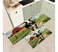 MGDIFYXAA Juego de 2 Alfombras Cocina Resistente y Antitropiezos - Alfombra Cocina Áreas Rurales Lavable Antideslizante para Interior/Exterior (Vaca lechera,50×80cm+50×150cm)