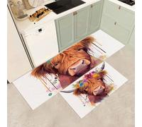 MGDIFYXAA Juego de 2 Alfombras de Cocina Acuarela Antideslizantes - Alfombras Cabeza de Toro Alta y Baja Lavables para Comedor y Entrada, Cocina, Entrada y Pasillo,43×75cm+43×150cm