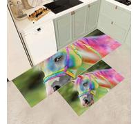 MGDIFYXAA Juego de 2 Alfombras de Cocina Animal Antideslizantes - Alfombras Caballo de estepa Lavables para Comedor y Entrada, Cocina, Entrada y Pasillo,43×75cm+43×120cm