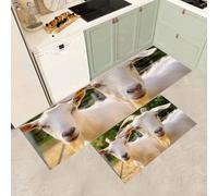 MGDIFYXAA Juego de 2 Alfombras de Cocina Animales Rurales Antideslizantes - Alfombras Cabra Blanca Lavables para Comedor y Entrada, Cocina, Entrada y Pasillo,43×75cm+43×120cm