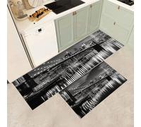 MGDIFYXAA Juego de 2 Alfombras de Cocina Arquitectura Urbana Antideslizantes - Alfombras Vista Nocturna Lavables para Comedor y Entrada, Cocina, Entrada y Pasillo,43×75cm+43×150cm