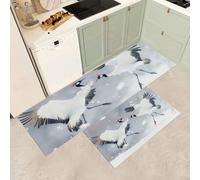 MGDIFYXAA Juego de alfombras de Cocina Animal - 2 Piezas Alfombras de pie Grulla de Corona roja nívea Lavables Antideslizantes de Microfibra para el Suelo de Cocina 50×80cm+50×150cm