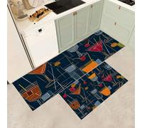 MGDIFYXAA Juego de alfombras de Cocina Geometría - 2 Piezas Alfombras de pie Copa de cóctel Lavables Antideslizantes de Microfibra para el Suelo de Cocina 43×75cm+43×150cm