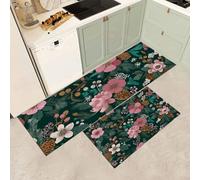 MGDIFYXAA Juegos de Alfombras de Cocina Antideslizantes Lavables,2 Piezas Alfombras de Cocina Plantas con Flores Corredor para Oficina, Escritorio de Pie,43×75cm+43×120cm,Margarita peonía