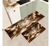 MGDIFYXAA Juegos de Alfombras de Cocina Antideslizantes Lavables,2 Piezas Alfombras de Cocina Retro Corredor para Oficina, Escritorio de Pie,40×60cm+40×120cm,Madera Cuadrada