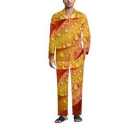 MGDIFYXAA Pijama Amarillo para Hombre,Dos Piezas Ropa de Dormir, Conjunto Camiseta Manga Larga con Botones y Pantalón con Bolsillos, Suave y Cómodo Ropa de Casa Rocío de pétalos de crisantemo L