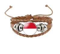 MGDIFYXAA Pulsera Ajustable Con La Bandera De Mónaco, Hecha A Mano, Multicapa, De Cuero Marrón, Para Hombres Y Mujeres, 18 Mm.