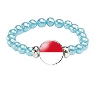 MGDIFYXAA Pulsera Con La Bandera De Mónaco, Hecha A Mano, Con Cuentas De Cuerda Elástica, Ideal Como Recuerdo De Viaje Patriótico, Joyería Para Hombres Y Mujeres, Color Azul, 18 Cm.